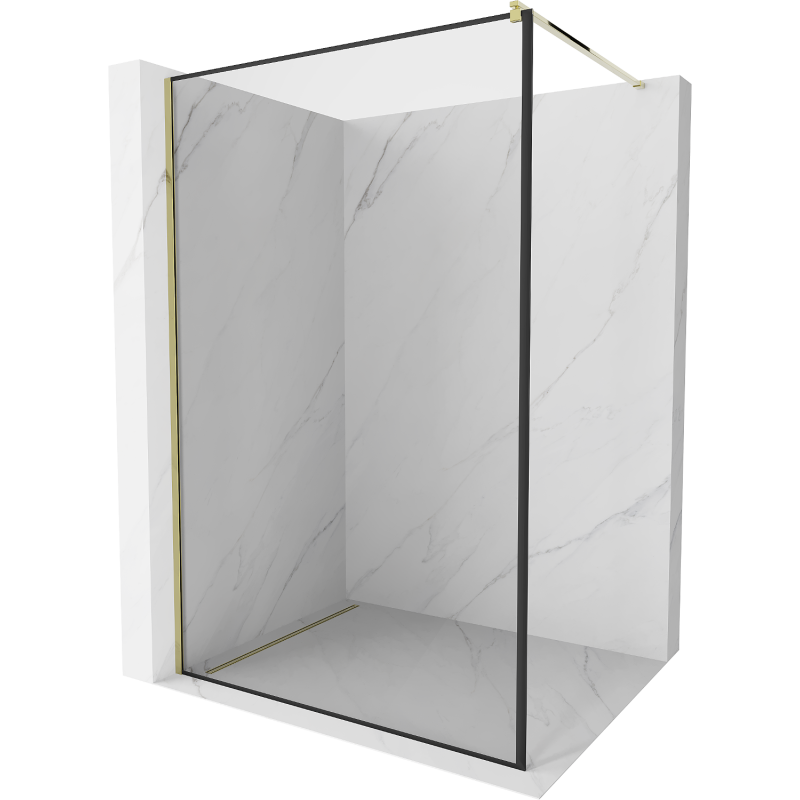 Mexen Kioto perete de duș Walk-in 50 x 200 cm, ramă neagră 8 mm, auriu - 800-050-101-50-70