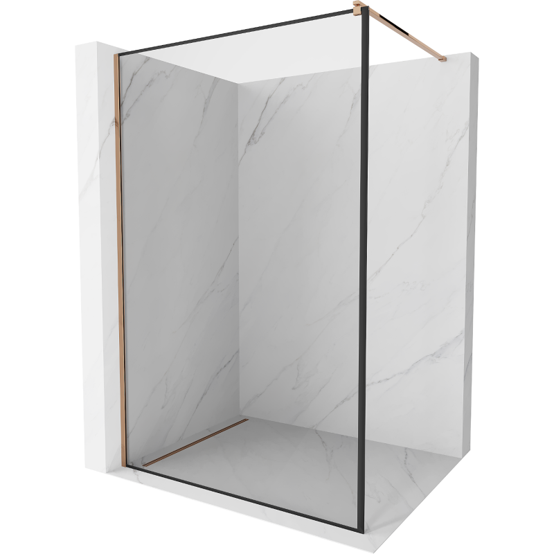 Mexen Kioto perete de duș Walk-in 70 x 200 cm, cadru negru 8 mm, aur roz - 800-070-101-60-70