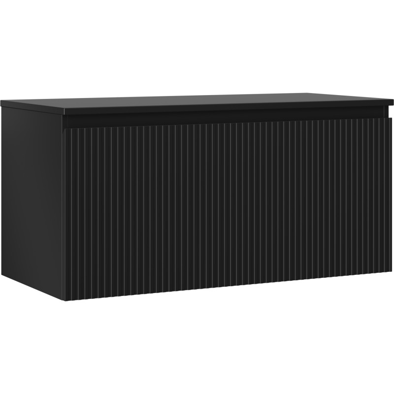 Mexen Rivel mosdók alatti fürdőszobai szekrény 100 cm munkalappal, 1 fiók, bordázott, fekete matt - 91A20-10047-1-BFC71