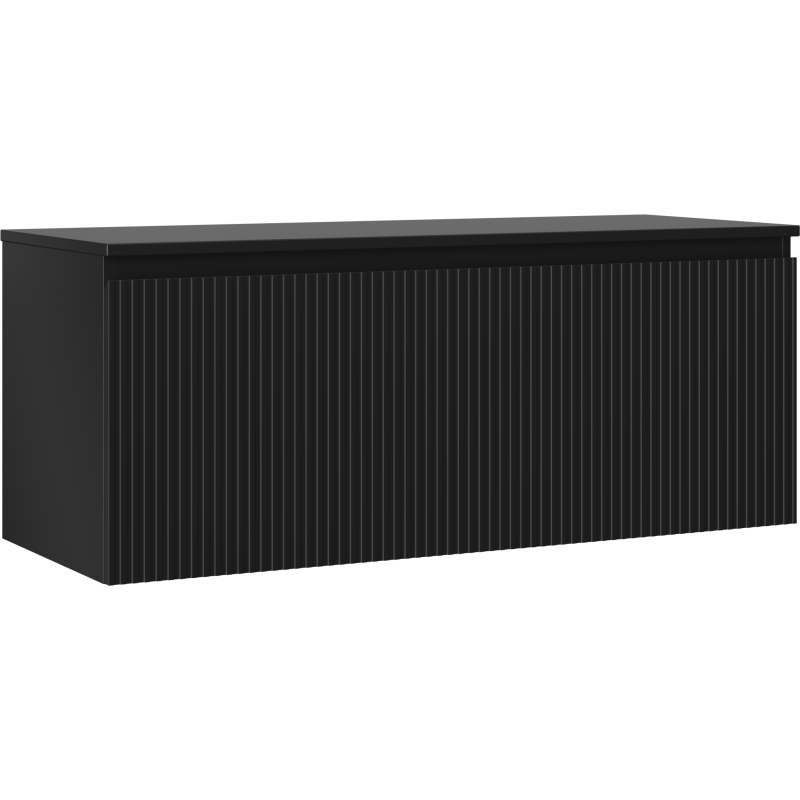 Mexen Rivel fürdőszobai szekrény mosdókagyló alá 120 cm-es pulttal, 1 fiók, bordázott, fekete matt - 91A20-12047-1-BFC71