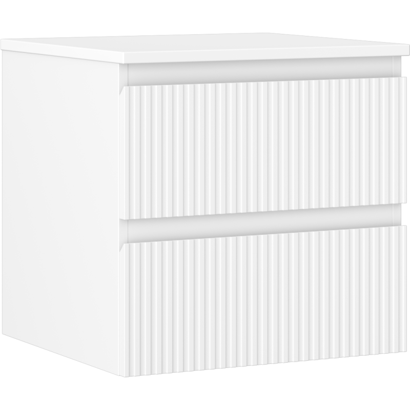 Mexen Rivel 50 cm-es fürdőszobai mosdós szekrény pulttal, 2 fiók, bordázott, matt fehér - 91A20-05047-2-BFFC01