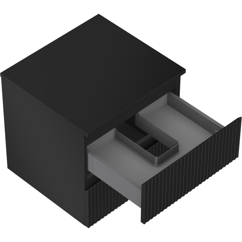 Mexen Rivel fürdőszobai mosdószekrény 50 cm-es munkalappal, 2 fiókkal, barázdált, fekete matt - 91A20-05047-2-BFFC71