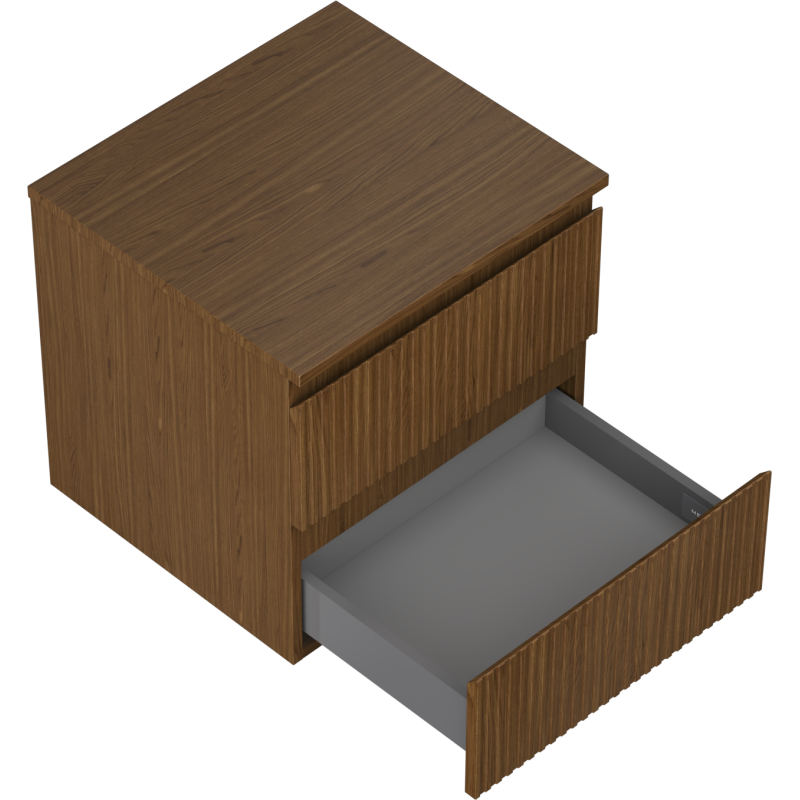 Mexen Rivel fürdőszobai szekrény mosdó alá 50 cm munkalappal, 2 fiók, bordázott, dió - 91A20-05047-2-BFFC86