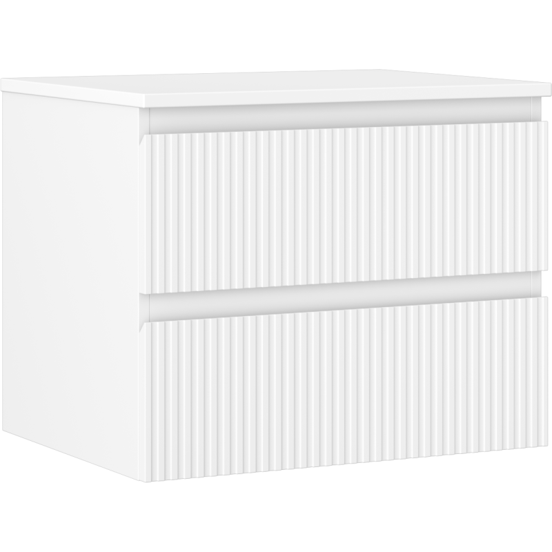 Mexen Rivel 60 cm-es fürdőszobai mosdószekrény munkalappal, 2 fiók, barázdált, matt fehér - 91A20-06047-2-BFFC01