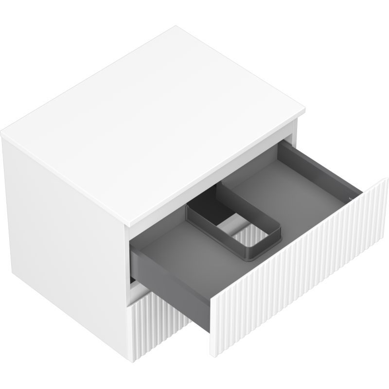 Mexen Rivel 60 cm-es fürdőszobai mosdószekrény munkalappal, 2 fiók, barázdált, matt fehér - 91A20-06047-2-BFFC01