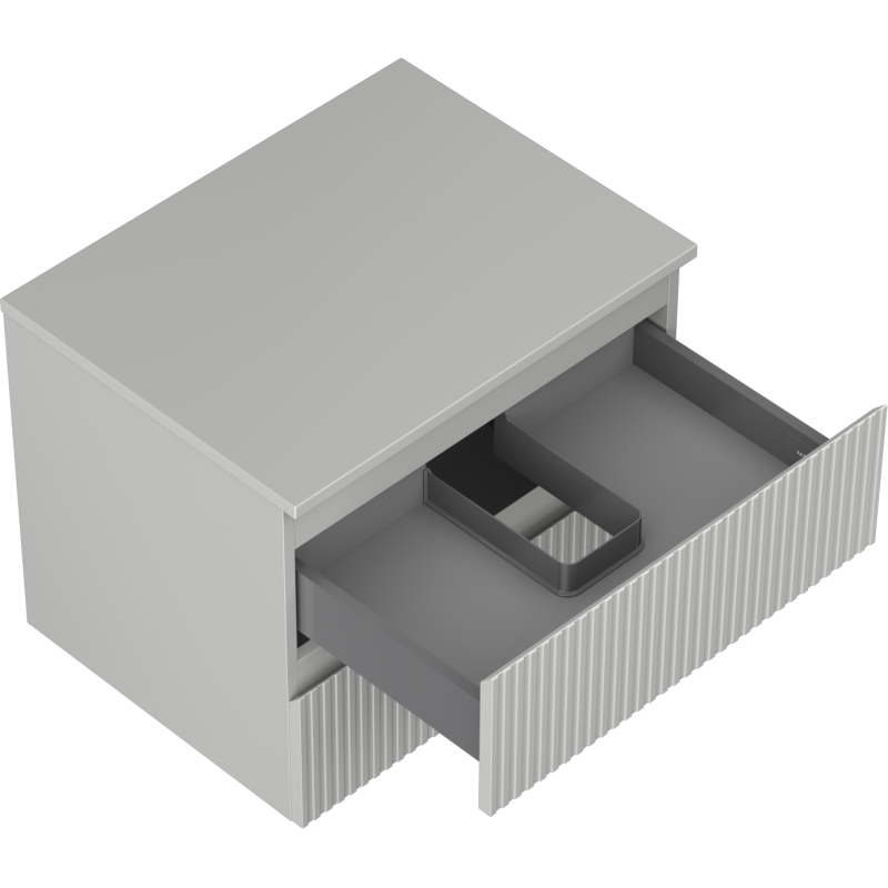 Mexen Rivel 60 cm-es fürdőszoba szekrény mosdó alá pulttal, 2 fiók, bordázott, szürke matt - 91A20-06047-2-BFFC62