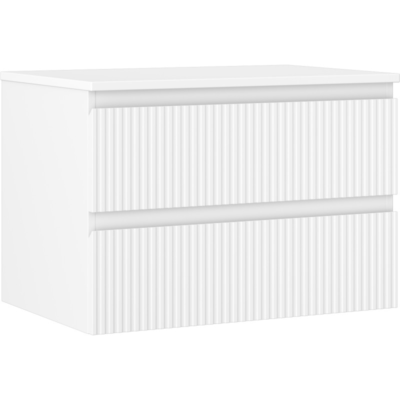 Mexen Rivel mosdószekrény pulttal 70 cm, 2 fiókos, bordázott, fehér matt - 91A20-07047-2-BFFC01