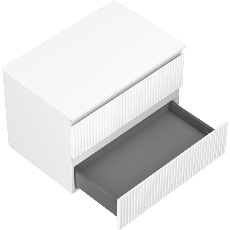 Mexen Rivel fürdőszobai mosdószekrény 70 cm-es, lappal, 2 fiókos, barázdált, matt fehér - 91A20-07047-2-BFFC01