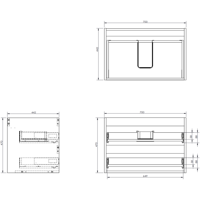 Mexen Rivel dulap de baie sub lavoar 70 cm cu blat, 2 sertare, șanțuri, alb mat - 91A20-07047-2-BFFC01
