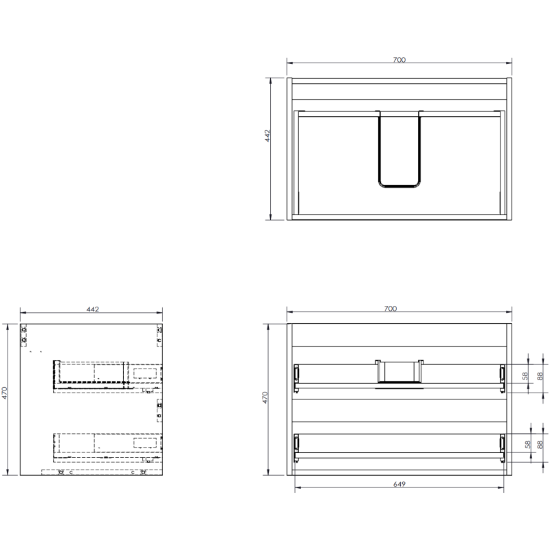 Mexen Rivel dulap baie suspendat de 70 cm cu blat, 2 sertare, cu caneluri, grafit mat - 91A20-07047-2-BFFC66