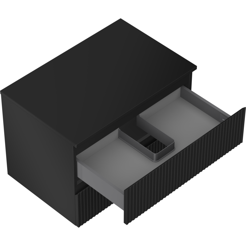 Mexen Rivel 70 cm-es mosdószekrény lapos tetővel, 2 fiókkal, barázdált, fekete matt - 91A20-07047-2-BFFC71