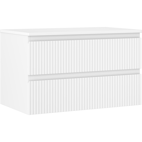 Mexen Rivel 80 cm-es fürdőszobai szekrény mosdó alá, munkalappal, 2 fiókos, bordázott, fehér matt - 91A20-08047-2-BFFC01