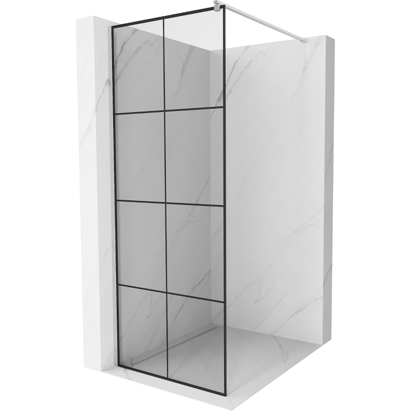 Mexen Kioto Walk-in Zuhanyfal 90 x 200 cm, fekete rács 8 mm, króm - 800-090-101-01-77