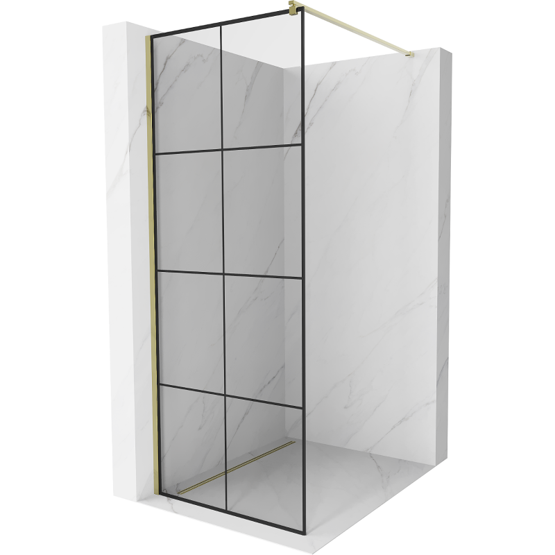 Mexen Kioto Walk-in zuhanyfal 70 x 200 cm, fekete rácsos 8 mm, arany - 800-070-101-50-77