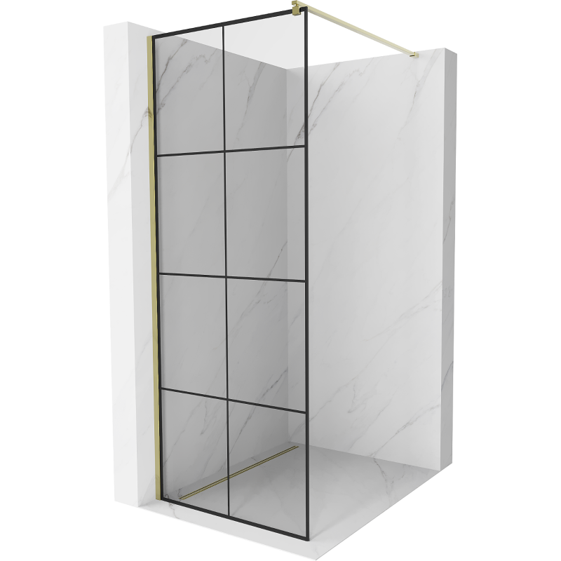 Mexen Kioto Walk-in zuhanyfal 80 x 200 cm, fekete rács 8 mm, arany - 800-080-101-50-77