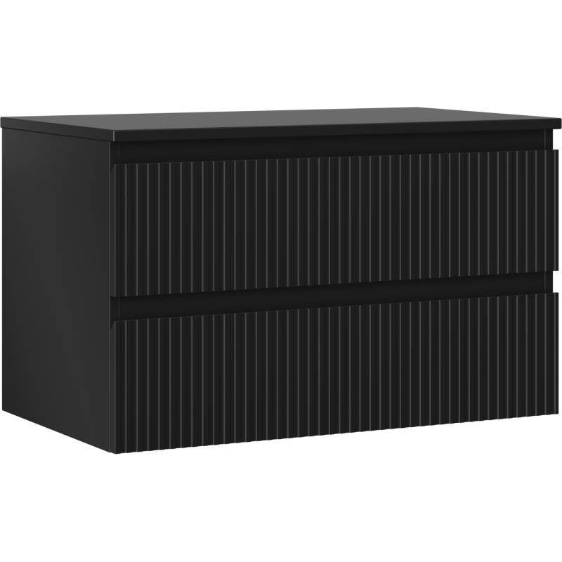 Mexen Rivel dulap baie de 80 cm cu blat, 2 sertare, canelat, negru mat - 91A20-08047-2-BFFC71