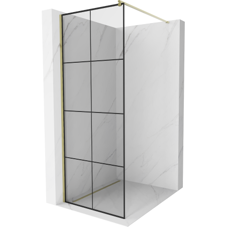 Mexen Kioto Walk-in zuhanyfal 90 x 200 cm, fekete rácsos 8 mm, arany - 800-090-101-50-77