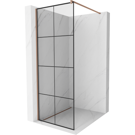 Mexen Kioto Walk-in zuhanyfal 70 x 200 cm, fekete rácsos 8 mm, rózsaarany - 800-070-101-60-77