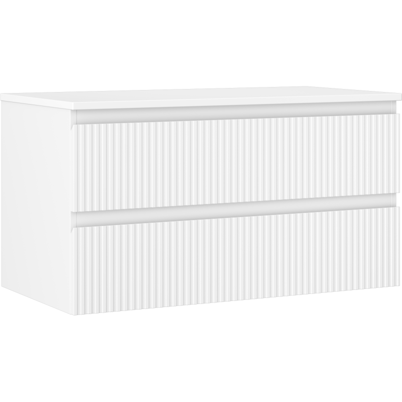 Dulap Mexen Rivel pentru chiuvetă de baie 90 cm cu blat, 2 sertare, canelat, alb mat - 91A20-09047-2-BFFC01