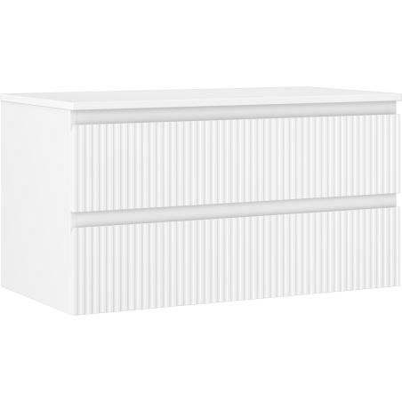 Mexen Rivel fürdőszobai mosdószekrény 90 cm munkalappal, 2 fiók, bordázott, fehér matt - 91A20-09047-2-BFFC01