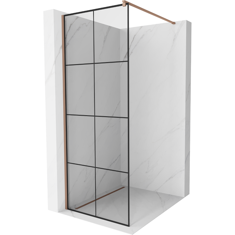 Mexen Kioto Walk-in zuhanyfal 90 x 200 cm, fekete rács 8 mm, rózsaarany - 800-090-101-60-77