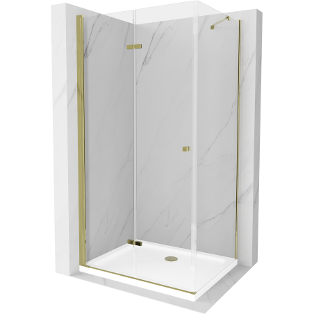 Mexen Lima összecsukható zuhanykabin 70 x 90 cm, átlátszó, arany + Flat zuhanytálca - 856-070-090-50-00-4010
