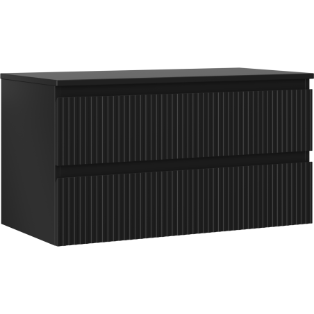 Mexen Rivel dulap baie sub lavoar 90 cm cu blat, 2 sertare, canelat, negru mat - 91A20-09047-2-BFFC71