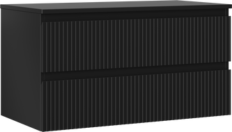 Mexen Rivel 90 cm-es mosdó alatti fürdőszobai szekrény munkalappal, 2 fiók, bordázott, fekete matt - 91A20-09047-2-BFFC71