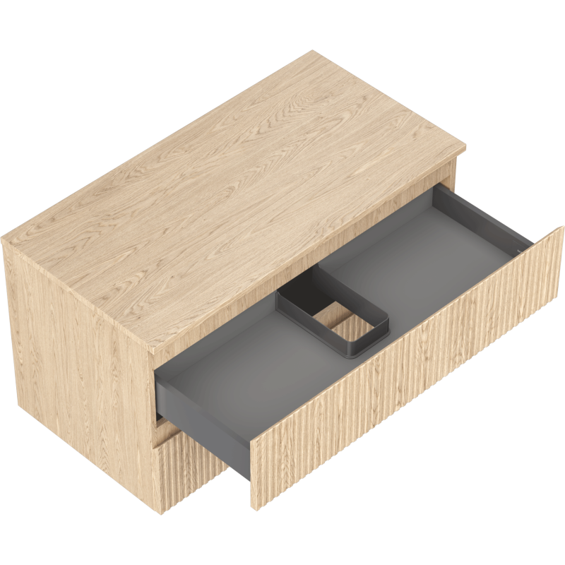 Mexen Rivel 90 cm-es mosdókagyló alatti fürdőszobai szekrény munkalappal, 2 fiók, bordázott, tölgy - 91A20-09047-2-BFFC81