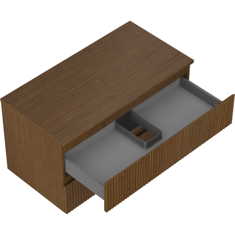 Mexen Rivel fürdőszobai szekrény mosdó alá 90 cm-es munkalappal, 2 fiók, bordázott, dió - 91A20-09047-2-BFFC86