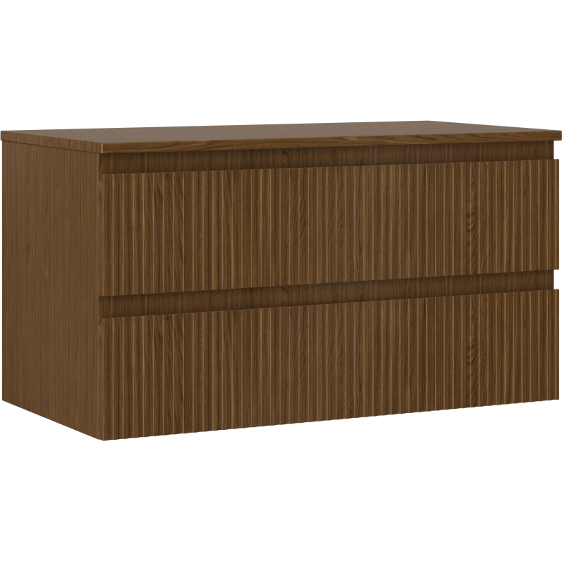 Mexen Rivel dulap baie sub lavoar de 90 cm cu blat, 2 sertare, riflat, nuc - 91A20-09047-2-BFFC86