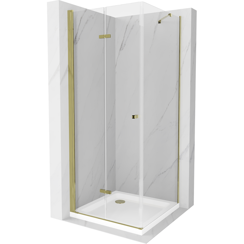 Mexen Lima cabină de duș pliabilă 80 x 80 cm, transparent, Aurie + cadă de duș Flat - 856-080-080-50-00-4010