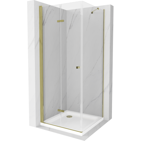 Mexen Lima cabină de duș pliabilă 80 x 80 cm, transparent, Aurie + cadă de duș Flat - 856-080-080-50-00-4010