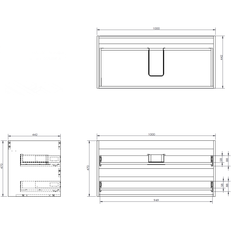 Mexen Rivel dulap baie de 100 cm cu blat, 2 sertare, canelat, negru mat - 91A20-10047-2-BFFC71