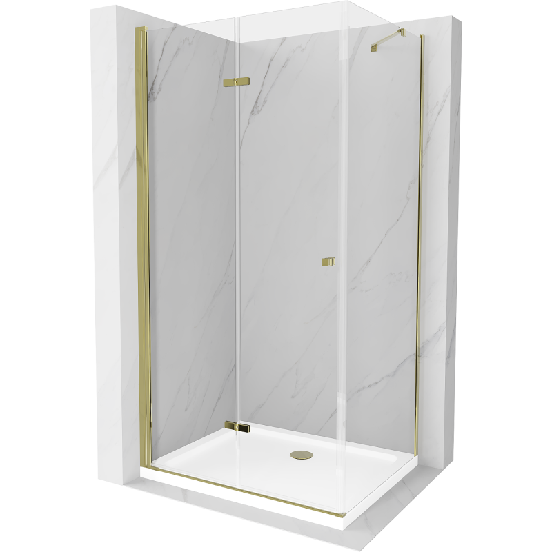 Mexen Lima cabina de duș pliabilă 90 x 80 cm, transparentă, aurie + cadă de duș Flat - 856-090-080-50-00-4010