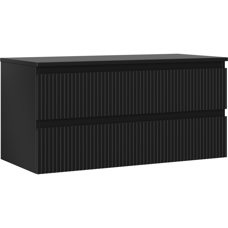 Mexen Rivel dulap baie de 100 cm cu blat, 2 sertare, canelat, negru mat - 91A20-10047-2-BFFC71