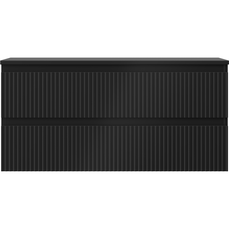 Mexen Rivel fürdőszobai mosdószekrény 100 cm-es lappal, 2 fiókos, rovátkolt, fekete matt - 91A20-10047-2-BFFC71