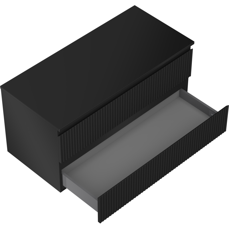 Mexen Rivel dulap baie de 100 cm cu blat, 2 sertare, canelat, negru mat - 91A20-10047-2-BFFC71