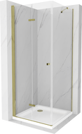 Mexen Lima cabină de duș pliabilă 100 x 100 cm, transparent, Aurie + cadă de duș Flat - 856-100-100-50-00-4010