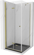 Mexen Lima cabina de duș pliabilă 90 x 90 cm, transparentă, aurie + cadă de duș Flat, neagră - 856-090-090-50-00-4070G