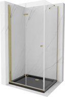 Mexen Lima cabină de duș pliabilă 90 x 100 cm, transparent, Aurie + cadă de duș Flat, Neagră - 856-090-100-50-00-4070G