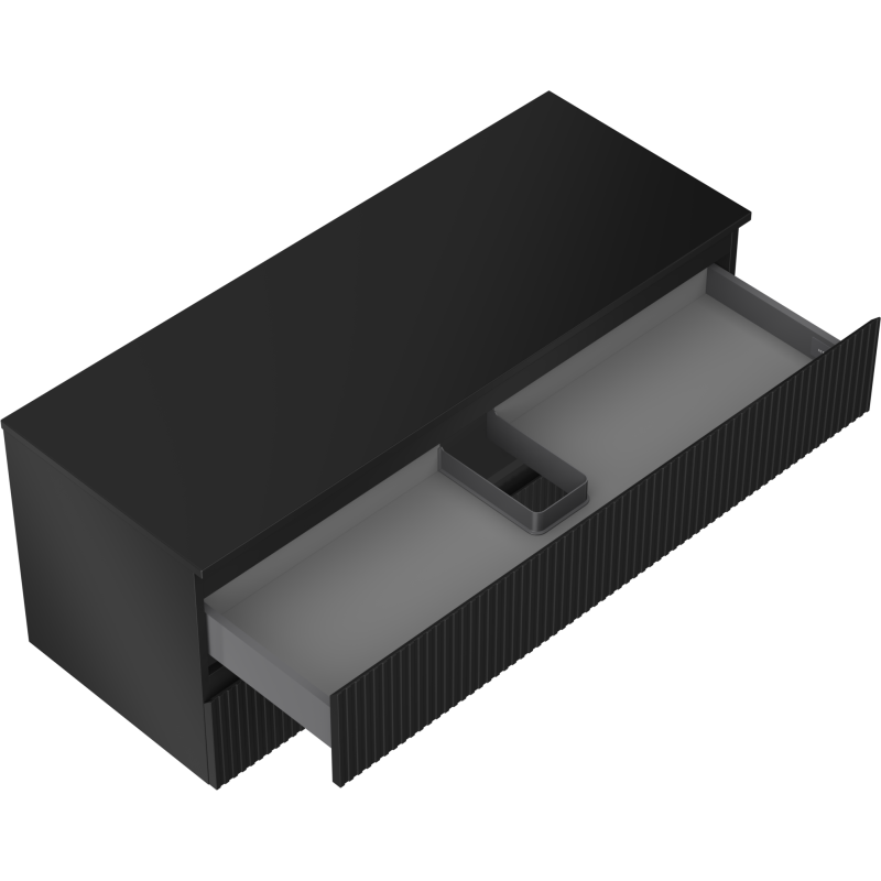 Mexen Rivel fürdőszobai alsószekrény 120 cm-es, munkalapos, 2 fiókos, bordázott, fekete matt - 91A20-12047-2-BFFC71