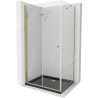 Mexen Lima cabină de duș pliabilă 100 x 80 cm, transparent, Aurie + cadă de duș Flat, Neagră - 856-100-080-50-00-4070G