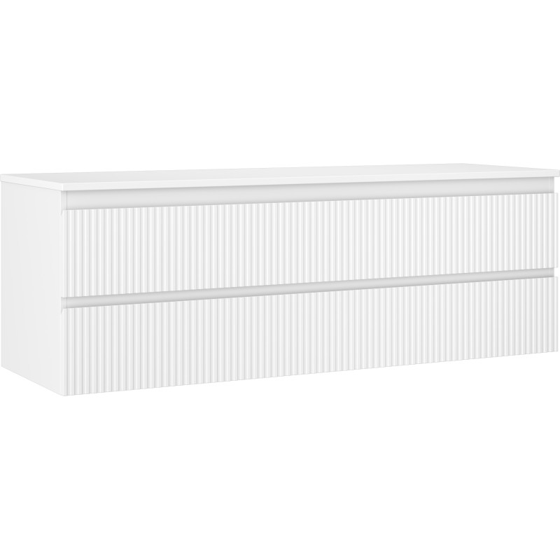 Mexen Rivel fürdőszobai mosdószekrény 140 cm munkalappal, 2 fiókos, barázdált, fehér matt - 91A20-14047-2-BFFC01