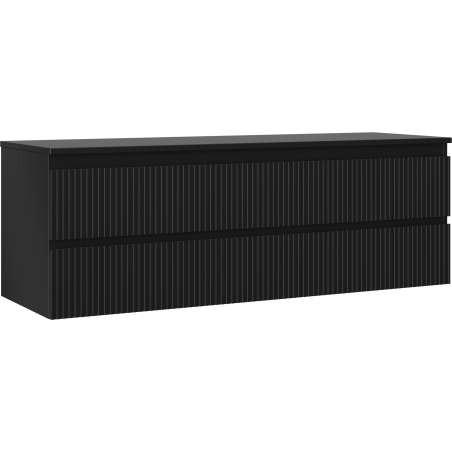 Mexen Rivel 140 cm-es mosdó alatti fürdőszobai szekrény lappal, 2 fiók, bordázott, fekete matt - 91A20-14047-2-BFFC71
