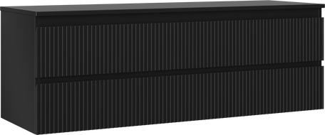 Mexen Rivel 140 cm-es mosdó alatti fürdőszobai szekrény lappal, 2 fiók, bordázott, fekete matt - 91A20-14047-2-BFFC71