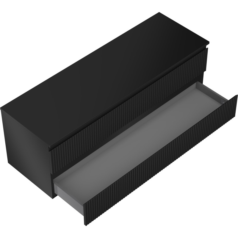Mexen Rivel dulap pentru baie sub lavoar 140 cm cu blat, 2 sertare, cu rifluri, negru mat - 91A20-14047-2-BFFC71