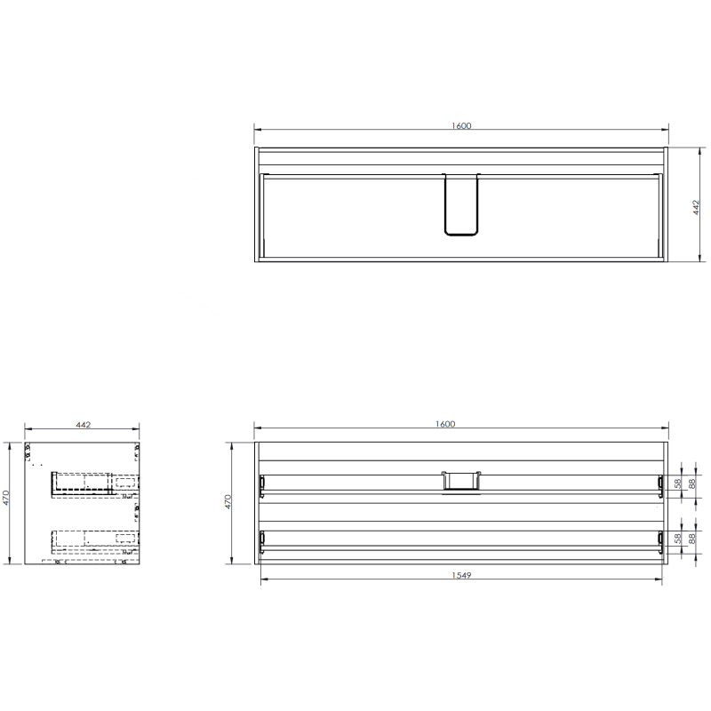 Mexen Rivel 160 cm-es mosdópultos fürdőszobaszekrény, 2 fiókos, bordázott, fekete matt - 91A20-16047-2-BFFC71