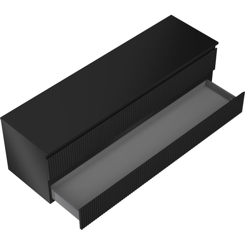 Mexen Rivel dulap baie cu blat pentru lavoar 160 cm, 2 sertare, canelat, negru mat - 91A20-16047-2-BFFC71