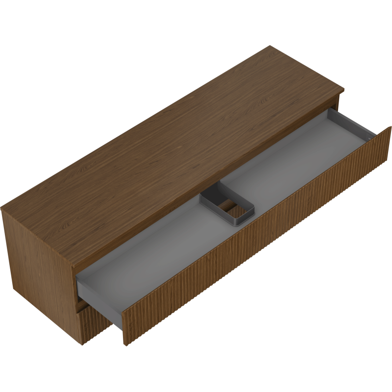 Mexen Rivel fürdőszobai mosdószekrény 160 cm munkalappal, 2 fiókos, bordázott, dió - 91A20-16047-2-BFFC86